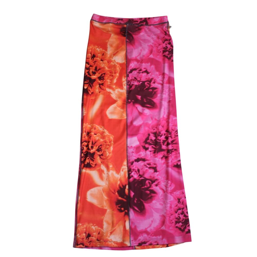 Diesel Maxi Skirt Womens XS Pink Orange Floral Stretch Logo Y2K Low Rise